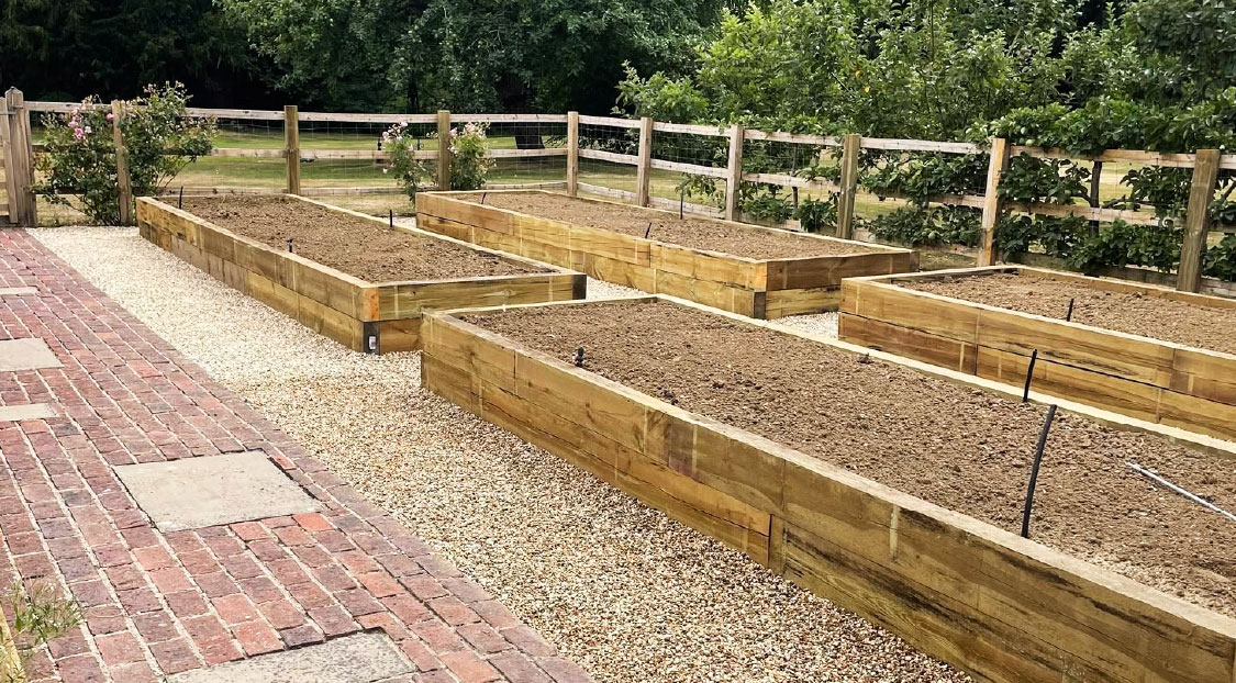 Raised sleeper planting beds Raised sleeper planting beds