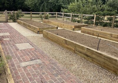 Raised sleeper planting beds